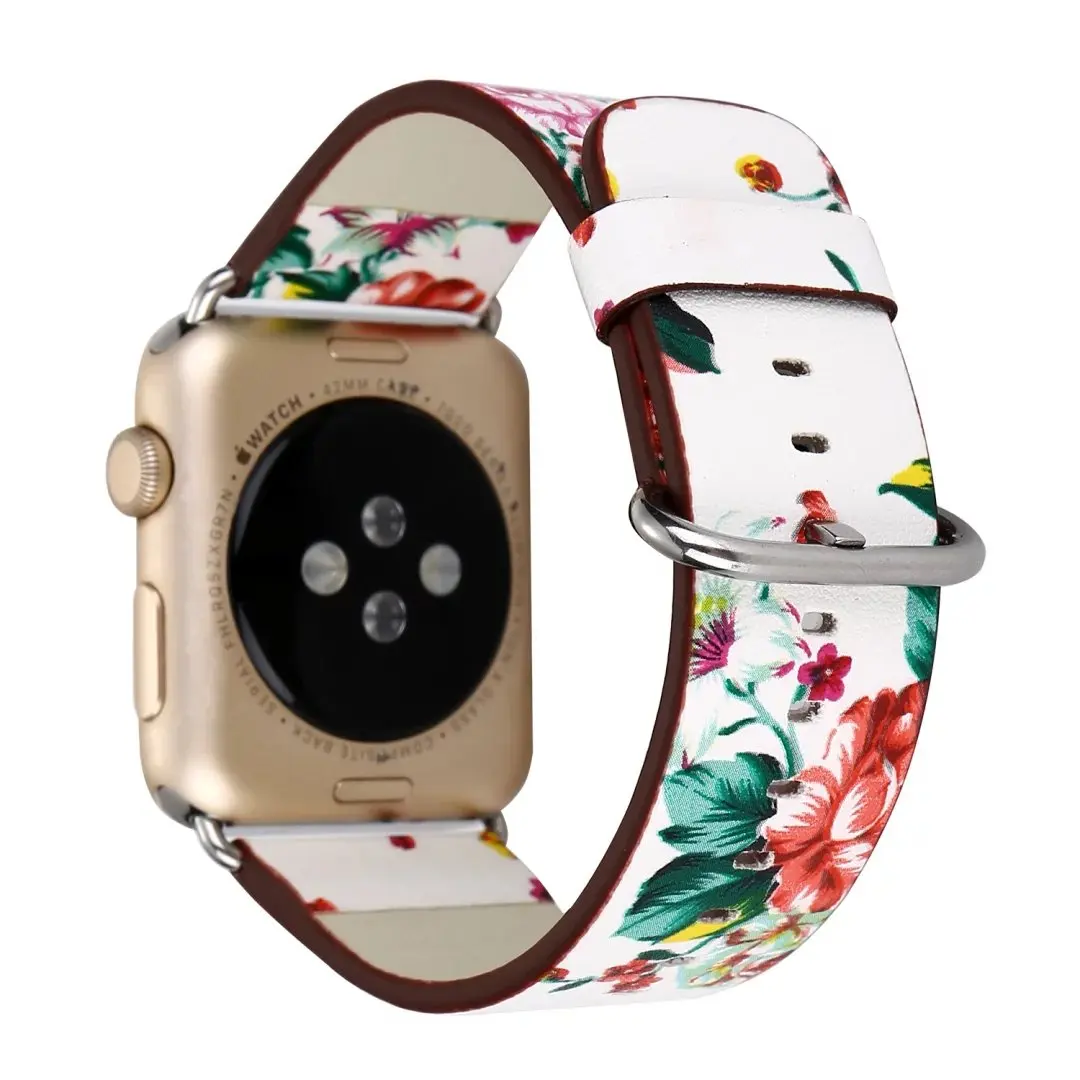 Britský Vidieckeho Štýlu Kvetinové Kožené Pútko na Zápästie pre Apple Hodinky Kapela Kvetinový Náramok pre iWatch Vintage Watchband 38mm 42mm
