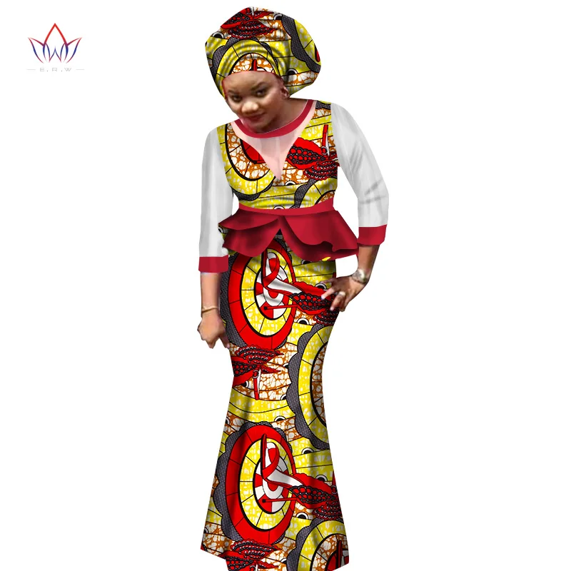BRW 2017 Nových afrických sukne, súpravy pre ženy čipky textílie mix tlač vosk tkaniny sukne vyhovovali top+sukňa+headwrap svadobné oblečenie WY1551