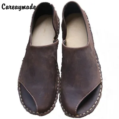 Careaymade-čistá, ručne vyrábané Všetky cowhide kožené topánky retro umenia mori dievča, žena ryba úst sandále mokasíny topánky,Kávovary/Khaki