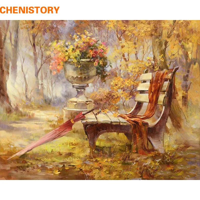 CHENISTORY Jeseň Záhrada HOBBY Maľovanie Podľa Čísel Auta Handpainted olejomaľba, Akrylové Farby Na Plátne Domova Dekorácie
