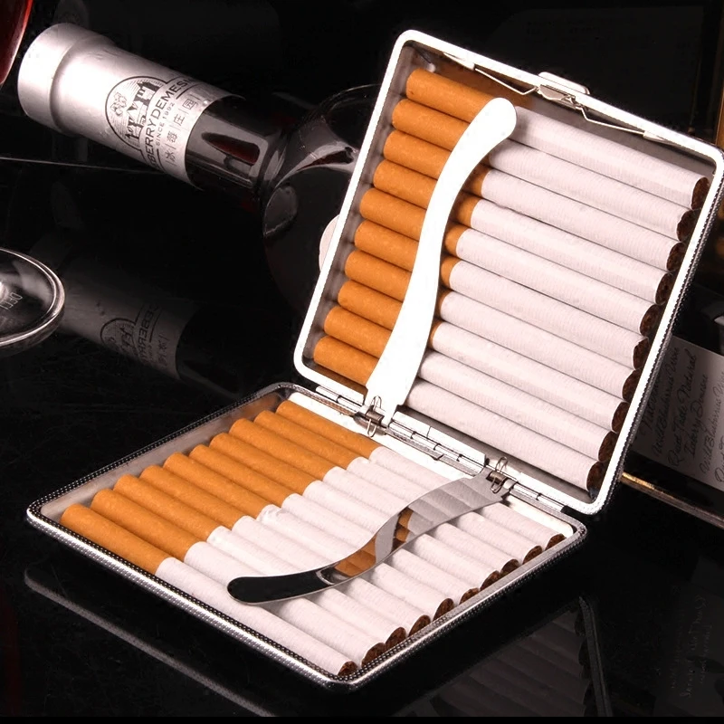Cigareta Prípade, 20 Kusov Ultra-tenké Tvorivé Osobnosti Drapákové Kovu, Kože Prenosné Mužov Cigariet Prípade