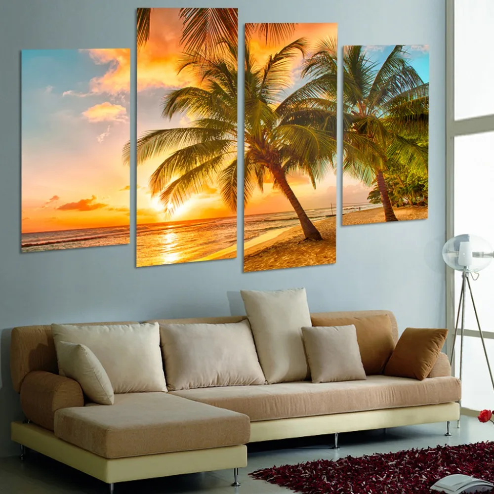 CLSTROSE 4 Kus Slnka Seascape Coco Beach Moderných Domov Wall Art HD Obraz na Plátne Tlač Maľovanie Na Obývacia Izba Dekor bez rámu