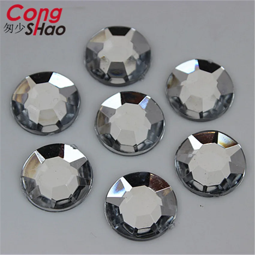 Cong Shao 200pcs 14 mm Kolo Akryl Kamienkami nášivka kamene, kryštály Ploché Späť kostým Tlačidlo príslušenstvo CS140