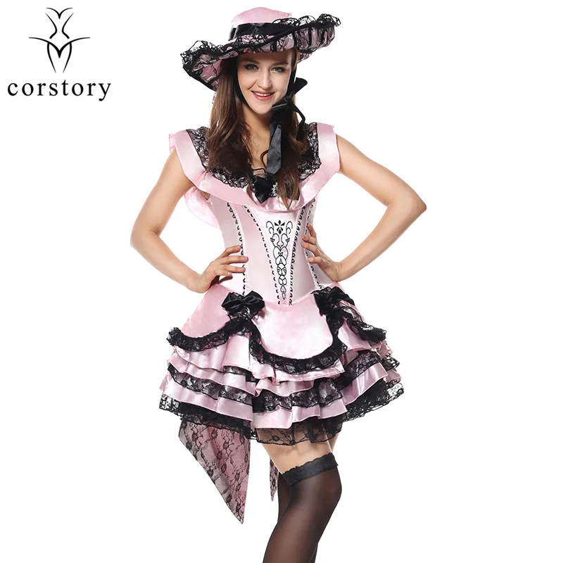 Corstory Viktoriánskej Ružový Satén Deluxe Princezná Belle Halloween Kostým Kráska A Zviera Dospelých Cosplay Lolita Šaty