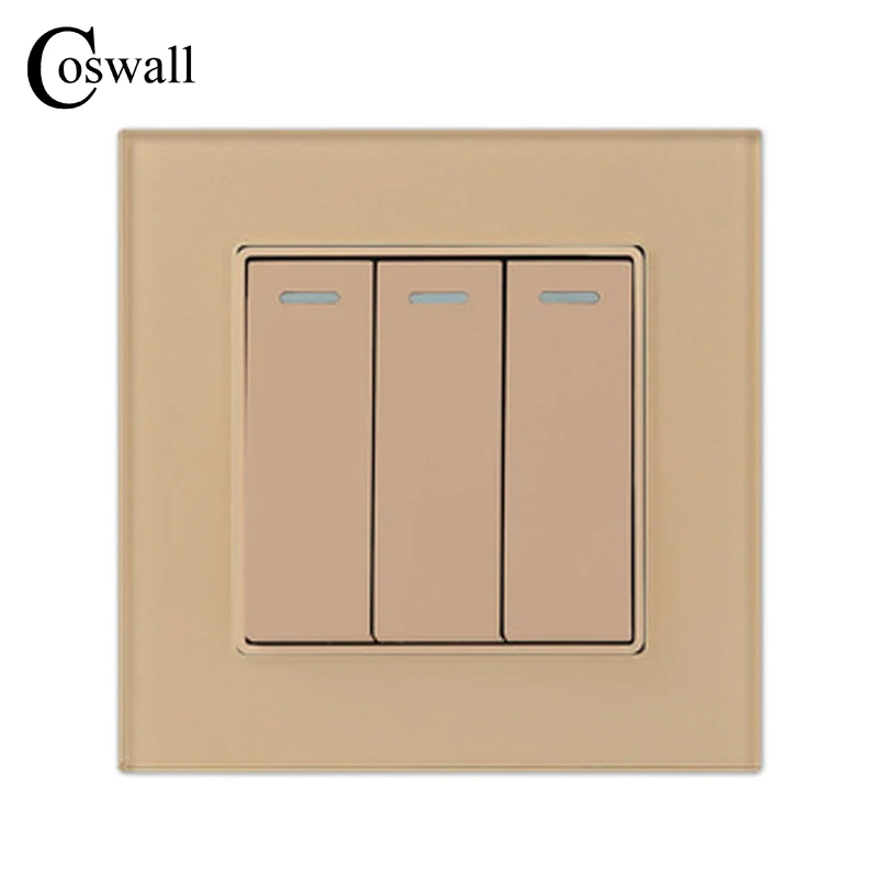 COSWALL 3 Gang 1 Luxusné Spôsob, ako Krištáľové Sklo Panel zapnutie Svetla stlačte Tlačidlo vypínač Interruptor 16A