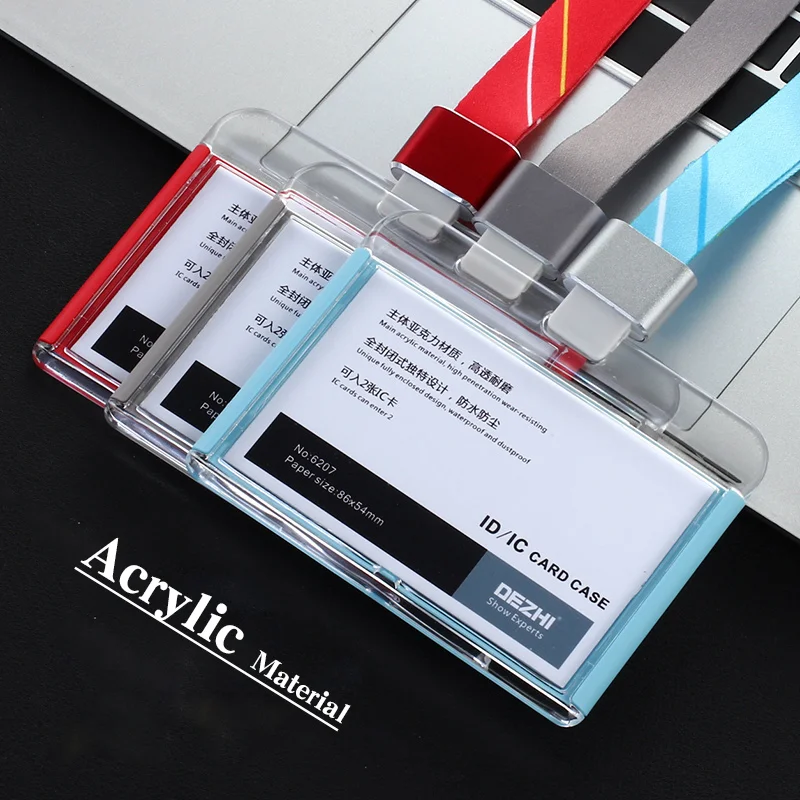 DEZHI-Horizontálne Štýl Transparentných Bankových Kreditných Kariet Odznak Držiteľov,Autobus Karty ID karty S Akryl materiál+Polyester ozdobná šnúrka na uniforme