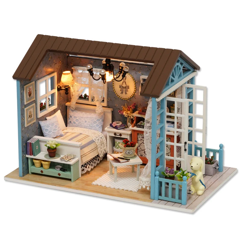 Diy..Sanlan čas Ručne vyrobeného Nábytku Doll House Diy miniatúrne doll house 3D Drevené Miniaturas domček pre bábiky Hračky na Vianoce a bi