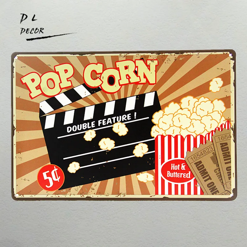 DL-Kreatívne Darčeky pop corn Vintage Retro Plagátu Kovov Cín Známky Garáž olej stanice dekor Najrôznejších Prevedeniach