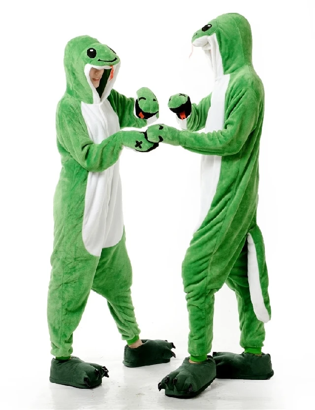 Dospelí Flanelové Kigurumi Zelený Had Zvierat Onesie Pyžamo Halloween Karneval Maškaráda Strany Cosplay Kostým