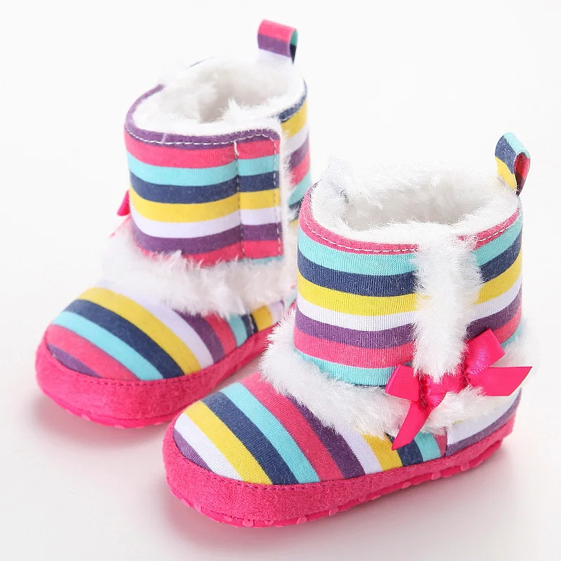 E&Bainel Rainbow Prúžkované Detské Zimné Topánky Dievčatá Sneh Topánky Mäkké Plyšové Batoľatá Baby Topánky Prvý Chodítka