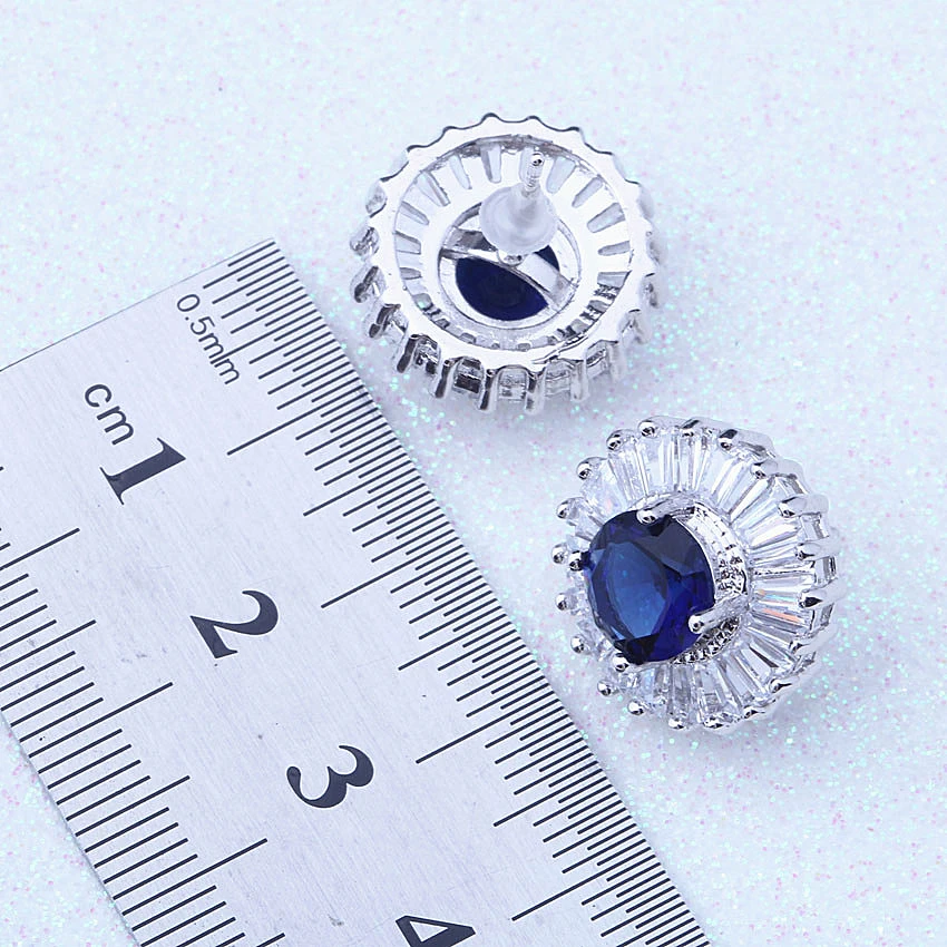 Exguisite Modré Crystal & Cubic Zirconia Stud Náušnice Strieborné Farby pre Ženy Strany boucle d'oreille Módne Šperky H0025