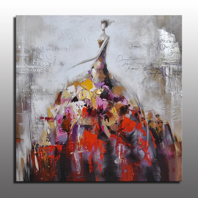 Farebné Moderný Dekor Obrázky Tancujúce Dievča vo Veľkých Šaty Abstraktný Obrázok olejomaľba na Plátno pre Domáce Dekor Ručné bez rámu