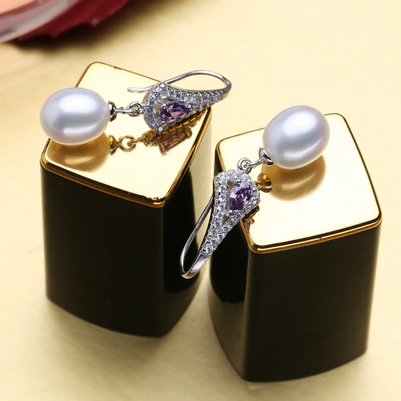 FENASY Pearl náušnice,925 Sterling Silver náušnice,Purple stone náušnice,náušnice kvapka pre ženy,svadobné šperky, zásnubné