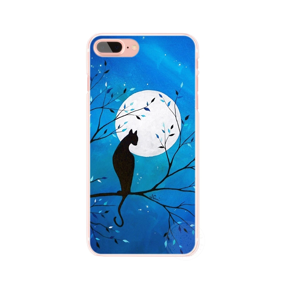 HAMEINUO Blue Moon Obrázok Roztomilý Mačiatka mobilný telefón Kryt puzdro pre iphone 6 4 4s 5 5s SE 5c 6 7 8 plus X