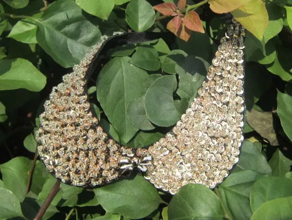 Hodváb a šampanské falošné náhrdelník golier ženy golier korálkový náhrdelník sequined kolo golier vhodné pre všetky korálkové min, aby 10usd