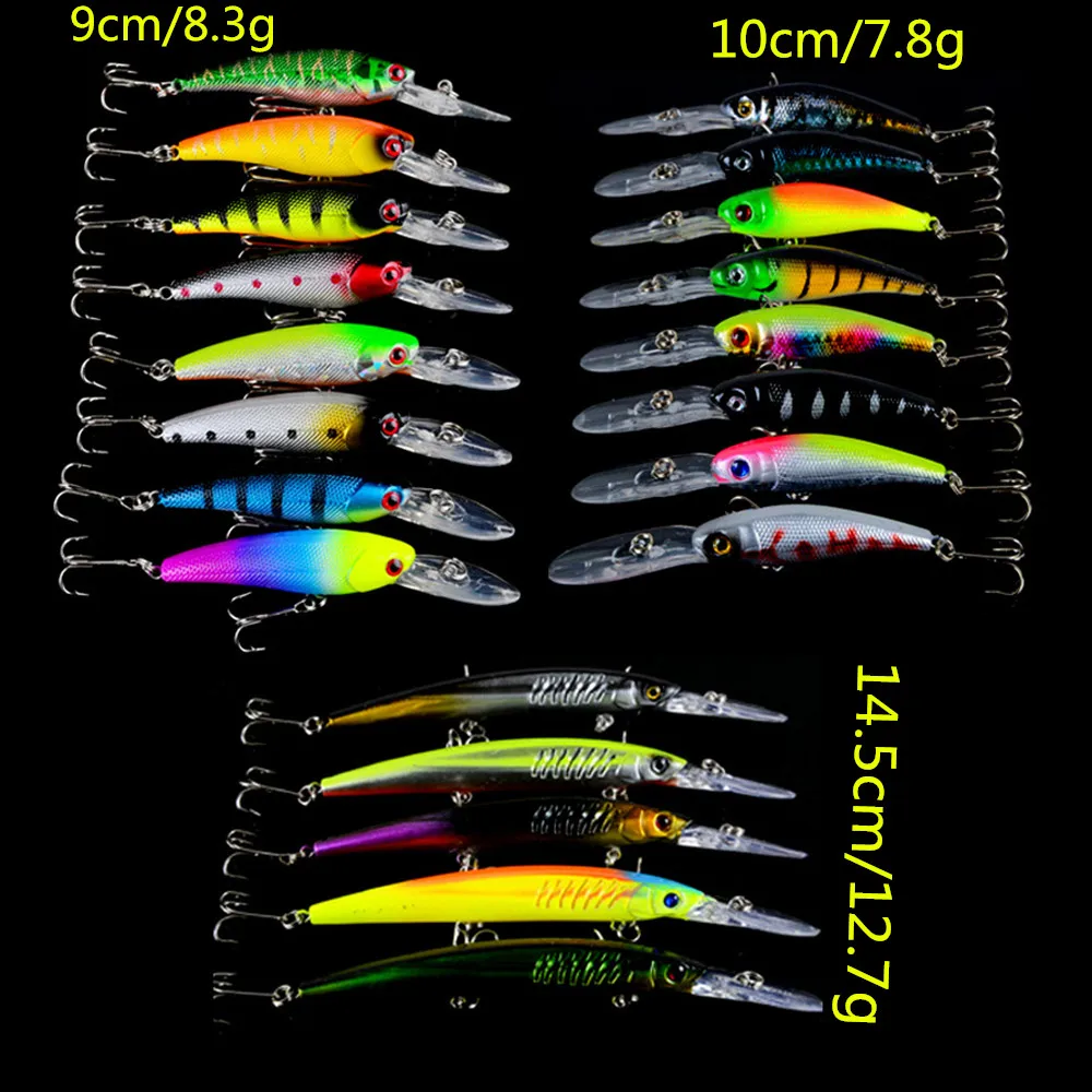 Horúce 21pcs/veľa Rybárske Lure Zmiešané Rybárske Náčinie 21 Color Mix 3 Modely Minnow Rybárske Návnady