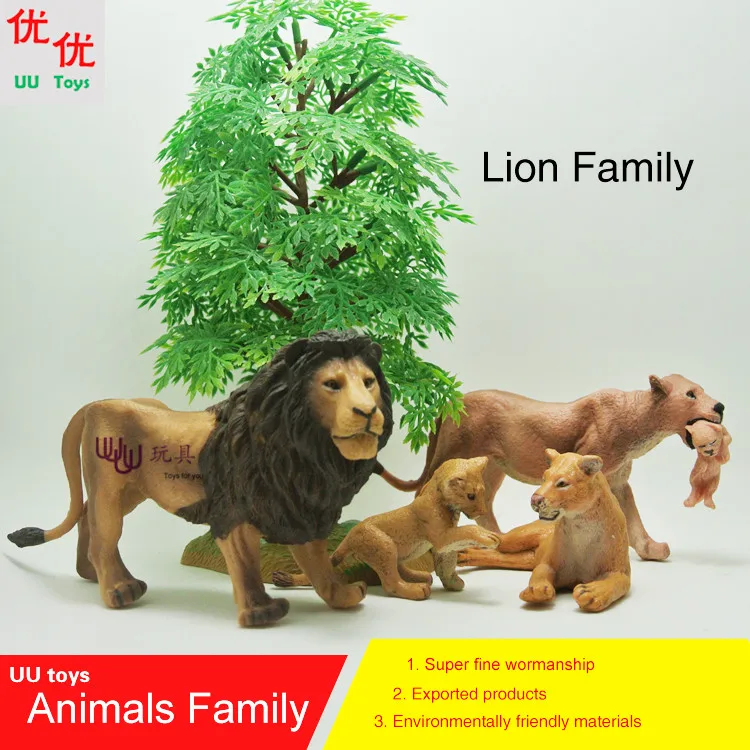 Horúce hračky: 4 Levy, Levice & Baby Lev family pack Simulačný model Zvierat deti hračky pre deti, Akčné Figúrky