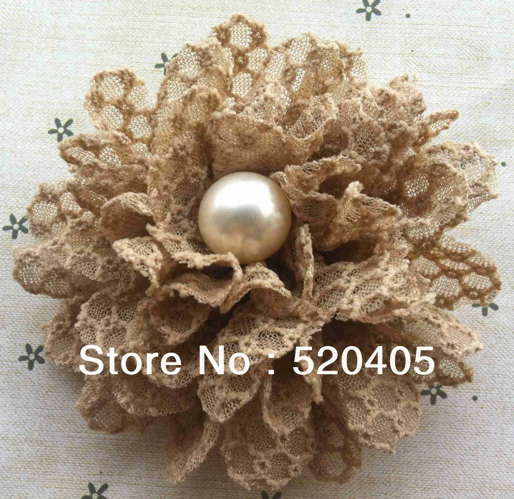Hot predaj 3.8 InchLace Šifón Kvety s okrúhlym pearl centrum Mäkké Podpora Pevných Balerína Kvet veľkoobchod 50PCS príslušenstvo