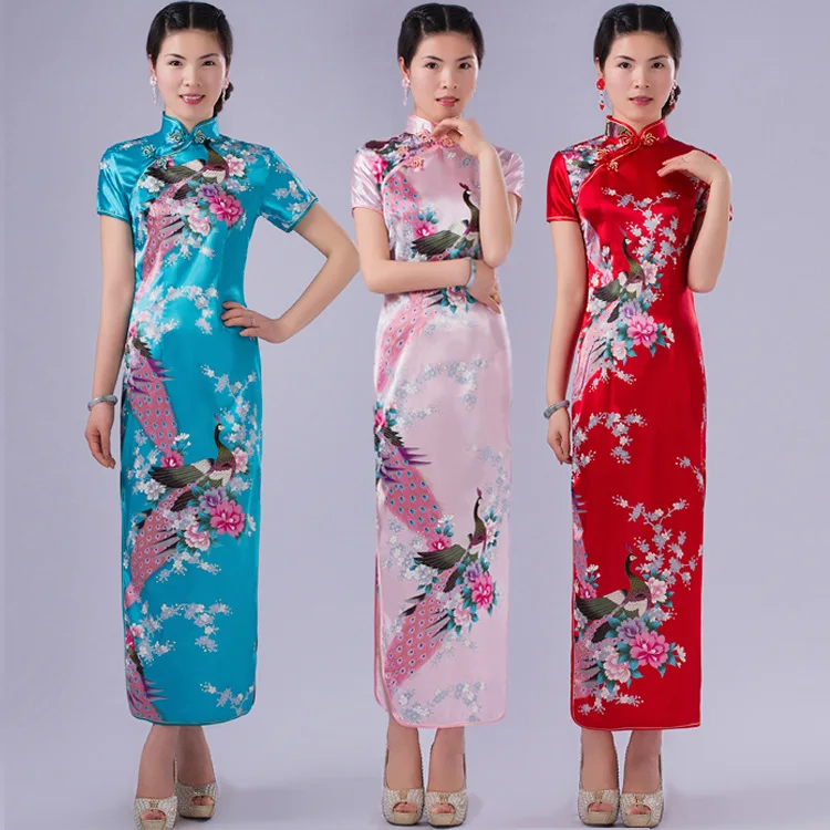 Hot Predaj 6 Farieb Tradičné Dlhé Qipao Šaty s Dlhým Rukávom Strany Chongsam Čínske Oblečenie pre Ženy