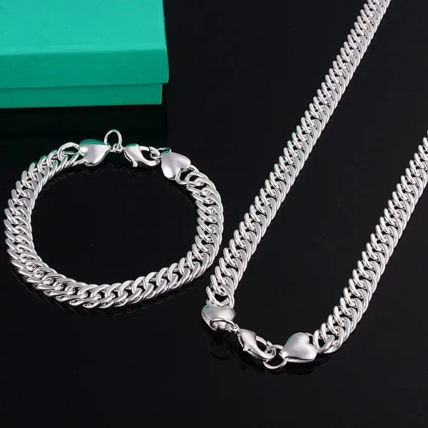 Hot predaj Módne Šperky Podpora Pevné 925 celé strieborné pozlátené šperky 10 MM mužov náhrdelník a náramok 2 peca nastaviť S145