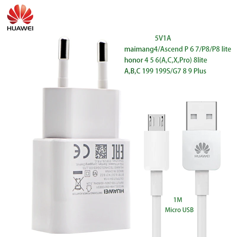 Huawei Originálne Nabíjačky 5V1A Micro USB Dátový Kábel česť 4 5 6 8 lite Ascend G7 G8 G9 P6 P7 P8 Pro Nástenné Travel adaptér EÚ Nabíjačka