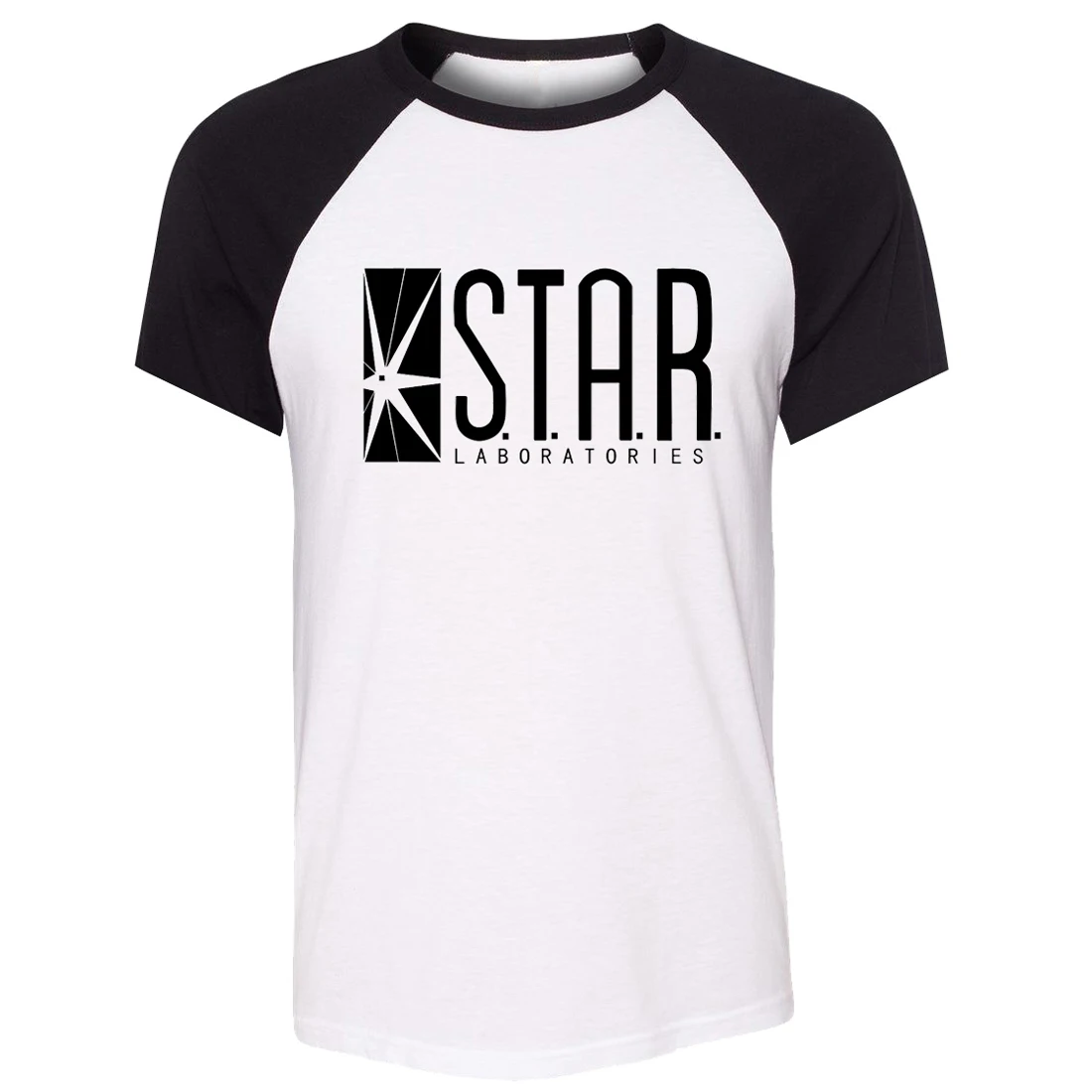 IDzn Unisex Letné tričko DC Comics Flash STAR Laboratórií S. T. A. R. Labs Umenie Vzor Raglan Krátky Rukáv Mužov tričko Tee