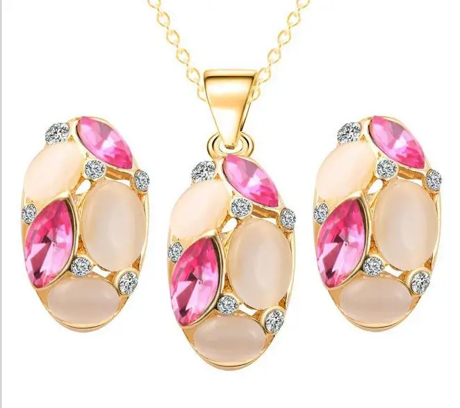 Jeden súbor populárna zlatá farba zliatiny mix farieb cat eye kameň charms náhrdelník&náušnice šperky set xys104