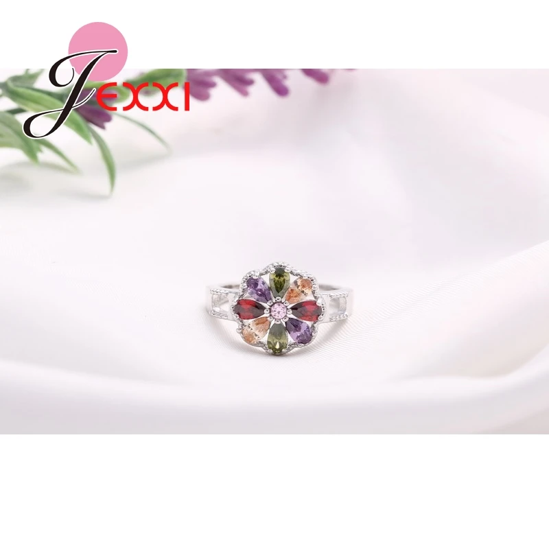 Jemmin Zafarbené Crystal Kvet Dizajn Ženy Prst Šperky 925 Sterling Silver Krúžky Cubic Zirconia 2016 Módne Femme Krúžok
