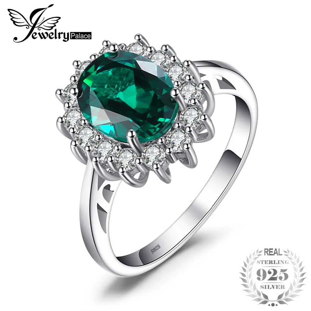 JewelryPalace Zelený Smaragd 925 Sterling Silver Módne Princezná Diana Zapojenie Snubný Prsteň Pre Ženy, Solitér