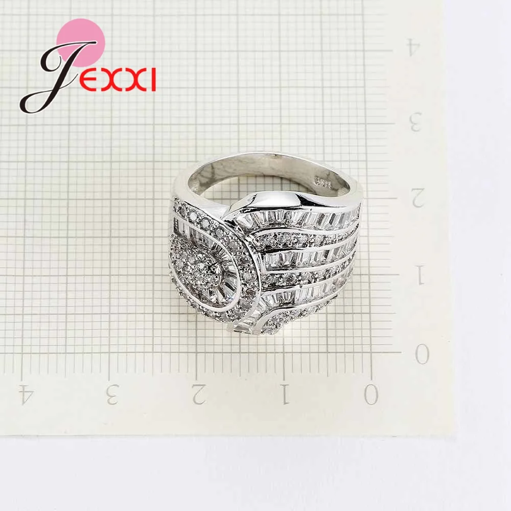 JEXXI Široký 925 Sterling Silver Ring Ženskej Módy A Osobnosť Šperky Príslušenstvo Dojem Biely Zirkón Večnosť Lásky