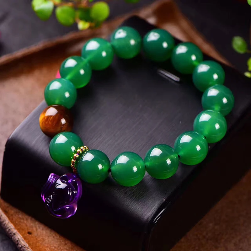 JoursNeige Zelený Prírodný Krištáľ Náramky Kolo Guľôčka Veľkosti 14 mm Fialová Crystal Fox Prívesok pre Ženy Crystal Jeden okruh, Šperky