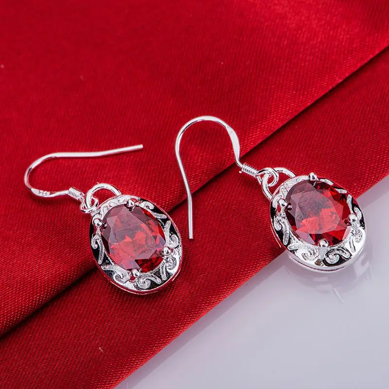 Kameň červený zaoblené strieborné pozlátené náušnice 925 šperky pre ženy strieborné náušnice LQ-E025 UEEAWSAQ