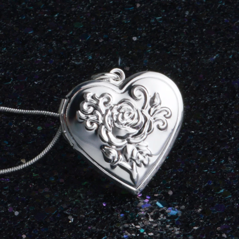 Klasické Vintage Rose Flower 925 Sterling Silver Medailón Dvojité Srdce Náhrdelník Foto El Golier Prívesok Ženy 