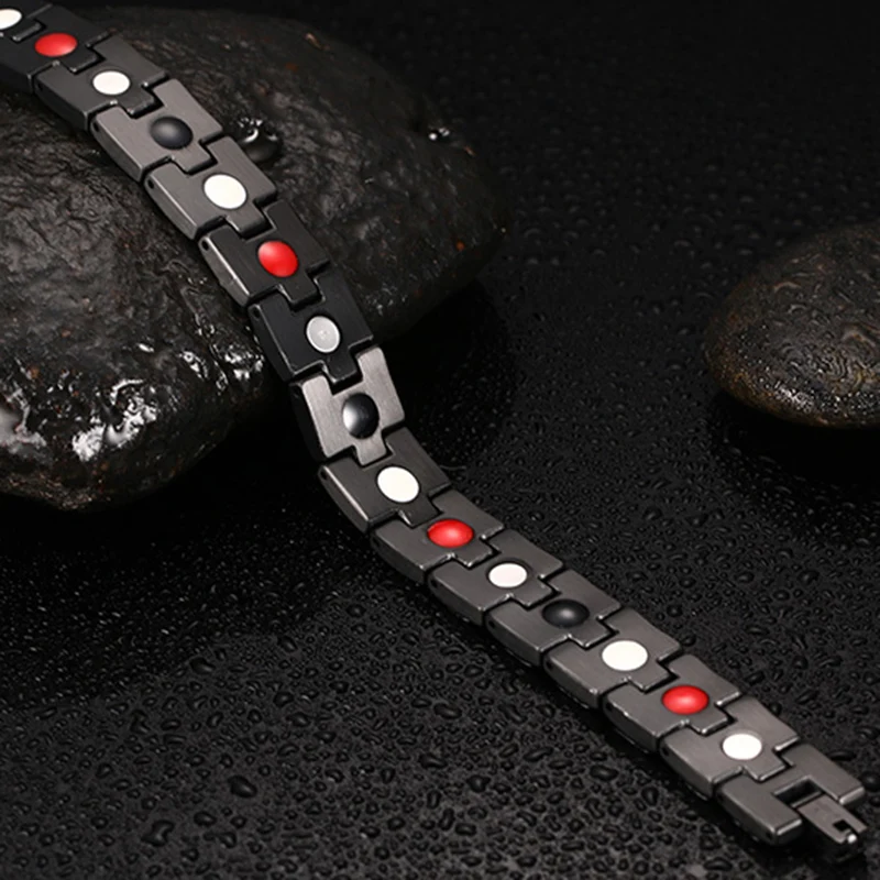 Kvalitné Liečivé JEDĽA Magnetické Titán Bio Energy Náramky, Prívesky 22 cm Šírka Black Terapia Náramok Muž Darček Šperky