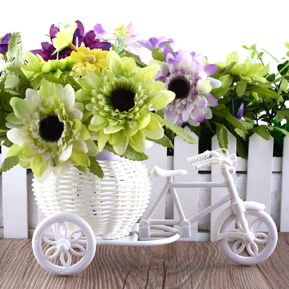 Kvet Plastové Biele Trojkolka Bike Dizajn Kvetinové koše Kontajner Na Kvetu Rastlín Domov Weddding Dekorácie, Vázy 23*12.5*9 cm