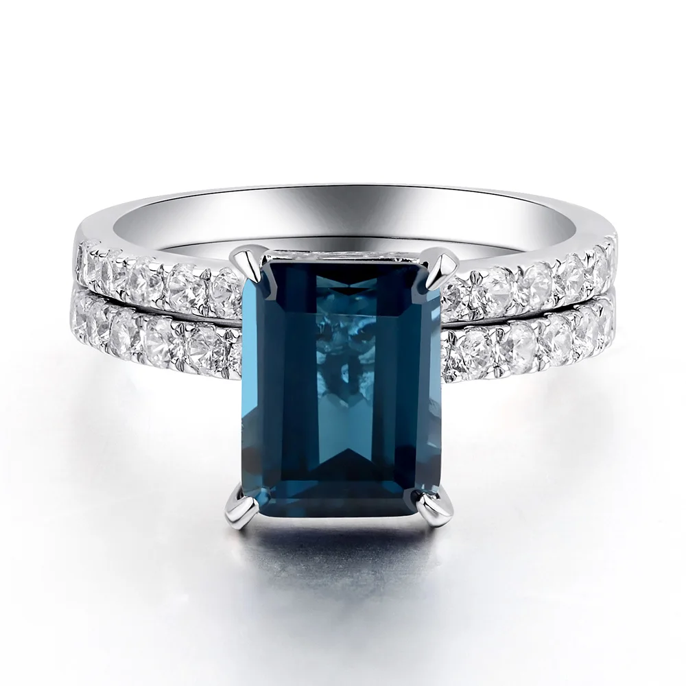 Leige Šperky 925 Sterling Silver Krúžky Jemné Šperky London Blue Topaz Svadobné Zásnubné Prstene Sada pre Ženy Emerald Rez