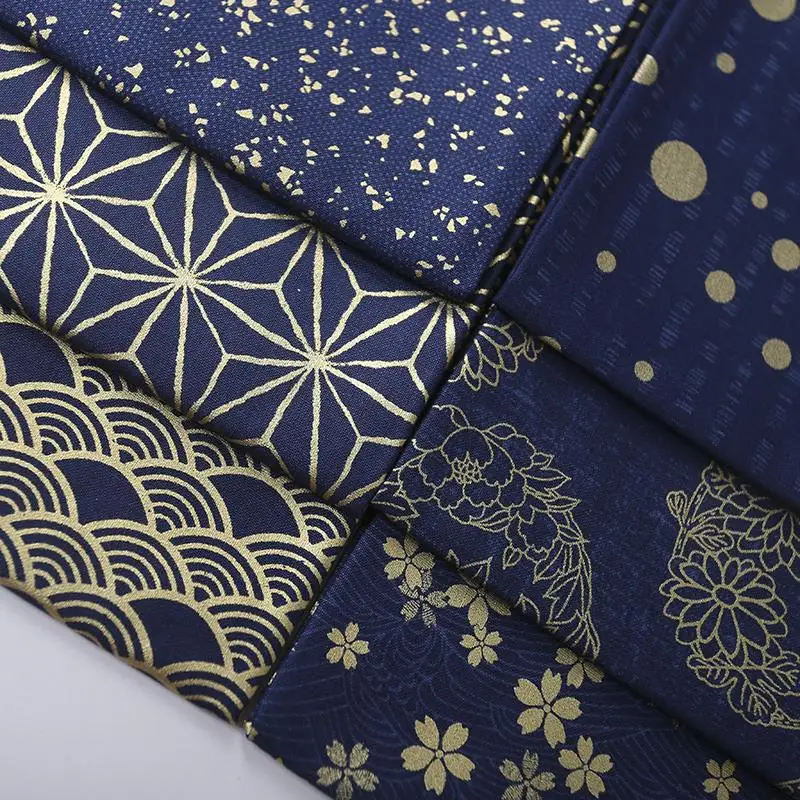 LEO&LIN Bronzový Tmavo Modré Vlny Čerešňové Kvety Kvety Tlač Japonský Kimonos Retro Patchwork Bavlnená Tkanina Šitie tissu 50 cm