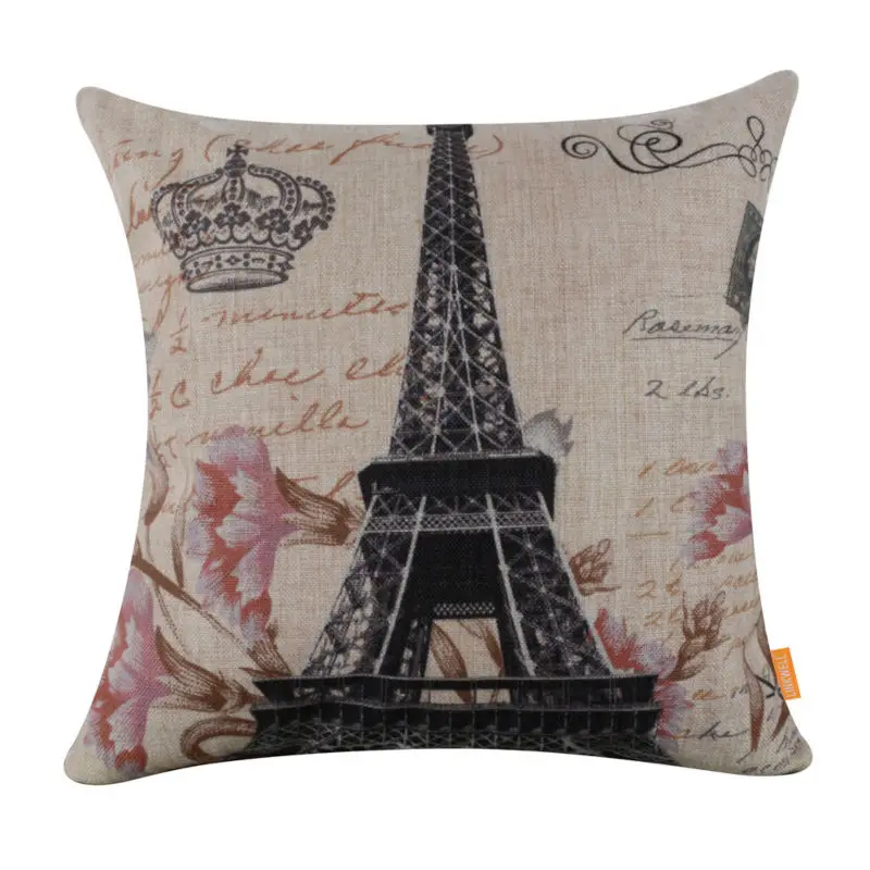 LINKWELL 45x45cm francúzsky Paríž, Eiffelova Veža a Ružový Kvet Koruny Vrecoviny Dekoratívne Gauči Sedadla Vankúše Hádzať obliečka na Vankúš