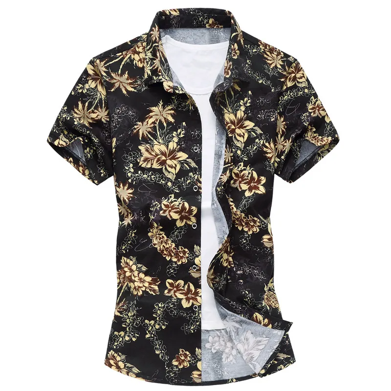 LONMMY M-6XL Mens kvetované košele Čipky Krátky rukáv Mužov šaty, tričko slim fit Camisa Hodváb bavlnené tričko mužov kvet Nové 2018 Lete