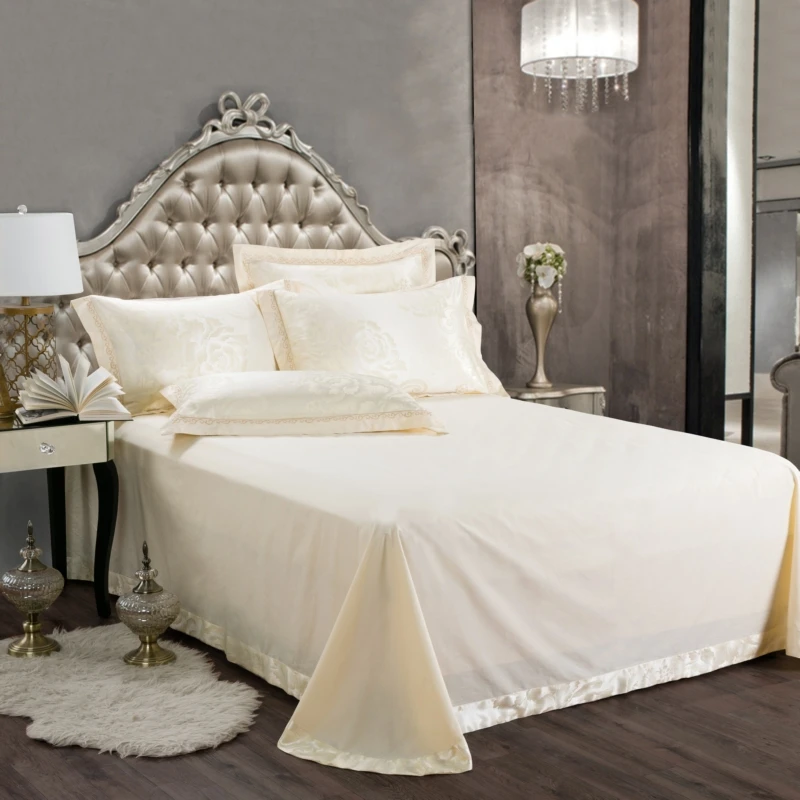 Luxusné Saténové Svadobné žakárové Moruša hodvábne Obliečky bavlna, Vyšívané vrátane Perinu Posteľ list obliečka na Vankúš Krém