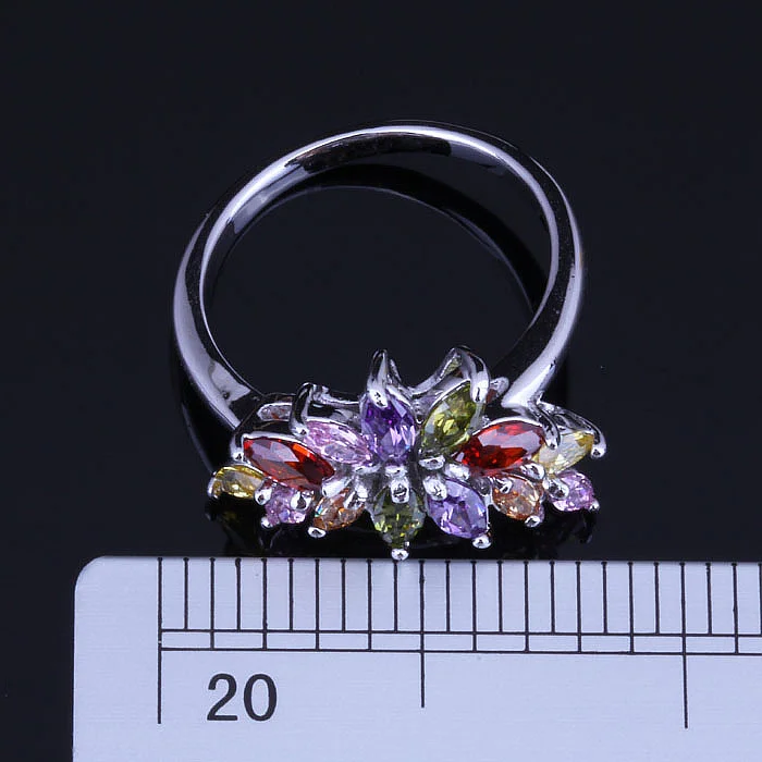 Láska Monológ Multicolor Crystal Kombinovať Kvet 925 Pečiatka Strieborné Farebné Krúžky pre Ženy J0256