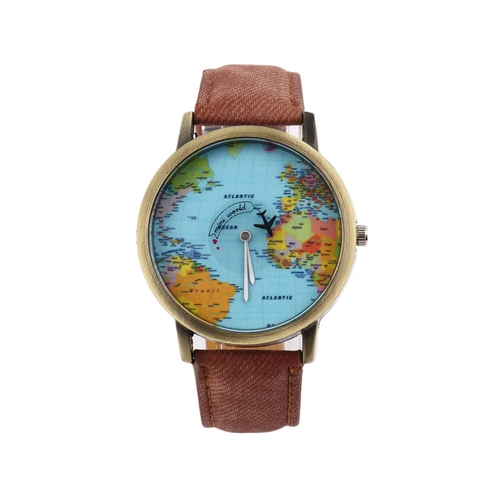 Mapa sveta Sledovať Svete Štúdia Darček pre milovníkov vintage Mužov Džínsové Tkaniny Kapela Sledovať žien jednoduché hodinky najlepší darček reloj hombre