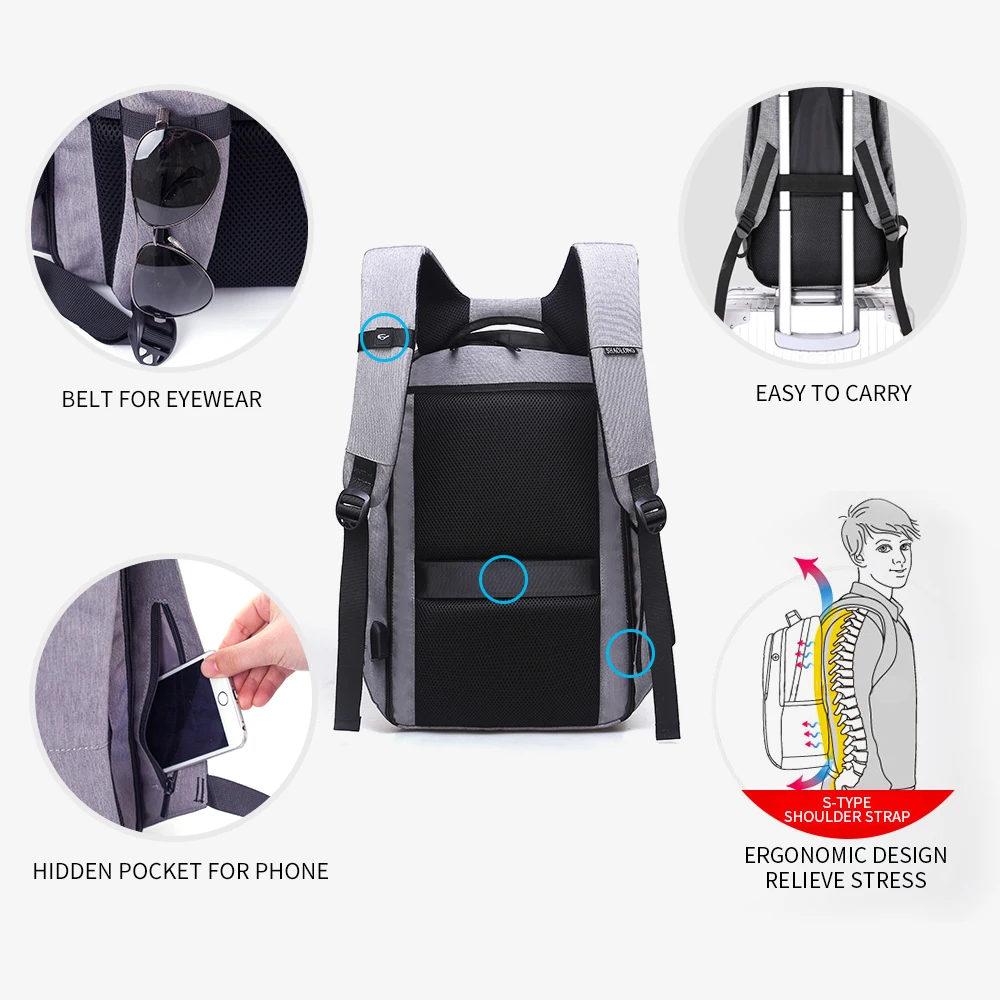 Mealivos Anti-theft vodovzdorný Polyester Laptop Backpack s USB Nabíjací Port v Rámci 17-Palcový Notebook a Notebook
