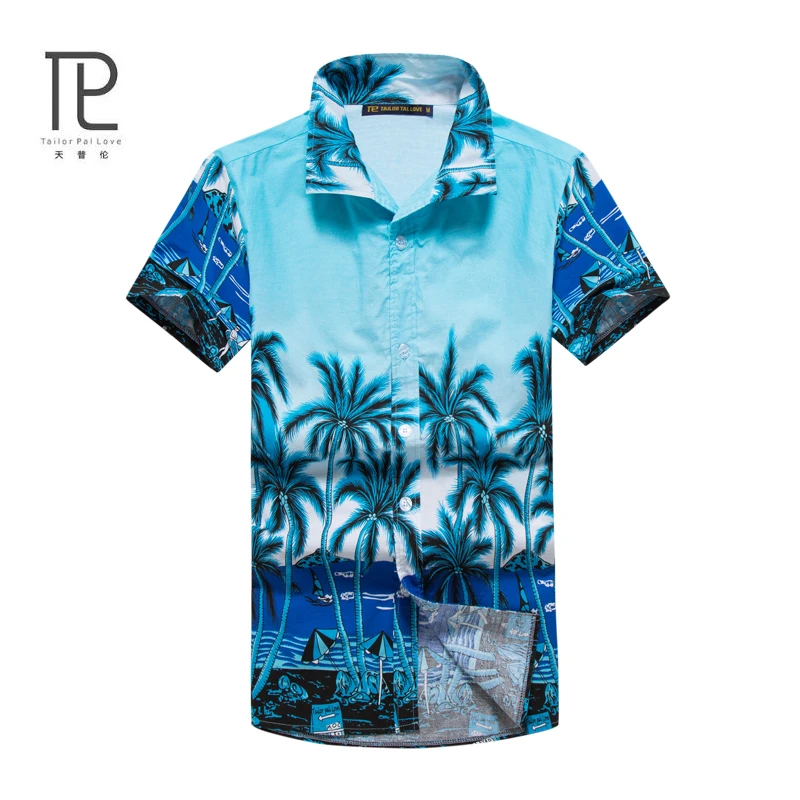 Mens Havajské Košele Muž Bežné camisa masculina Vytlačené Pláži Tričká Krátky Rukáv značky oblečenia bavlna voľné košele #B1