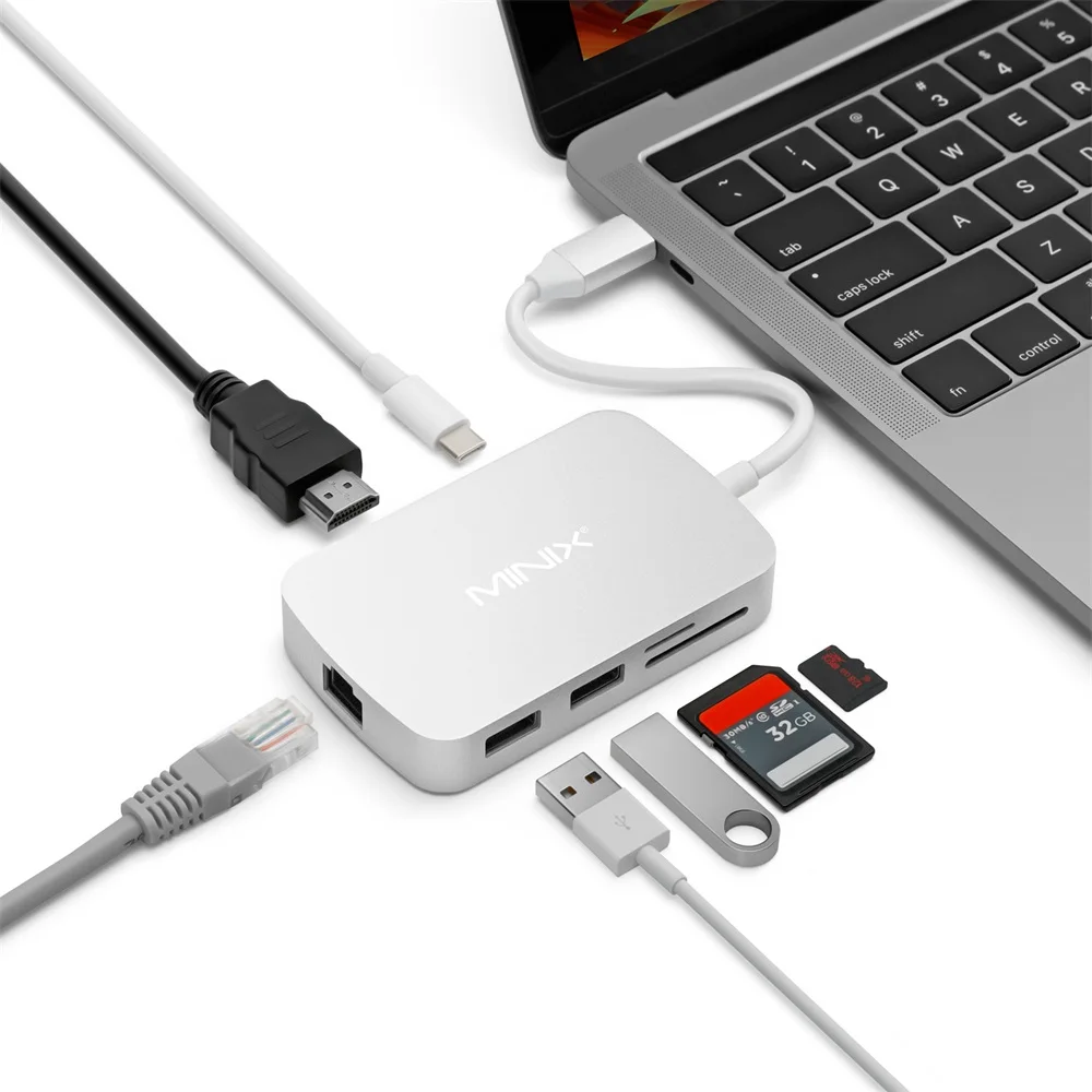 MINIX NEO C Viacportová Adaptér HDMI Výstup/ Gigabit Ethernet/ USB3.0*2/ TF & SD Kartu Striebro (Kompatibilné s Apple MacBook)