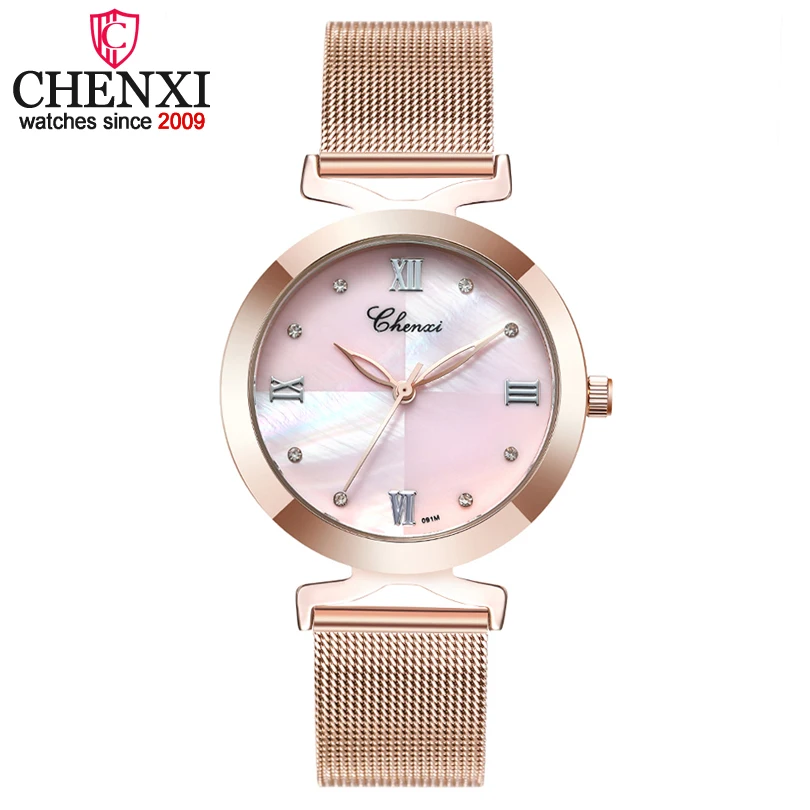 Móda CHENXI Luxusné Ženy Šaty hodinky Úplné Oka Ocele a Kožený Náramok QuartzWatch Lady Bežné náramkové hodinky relojes mujer