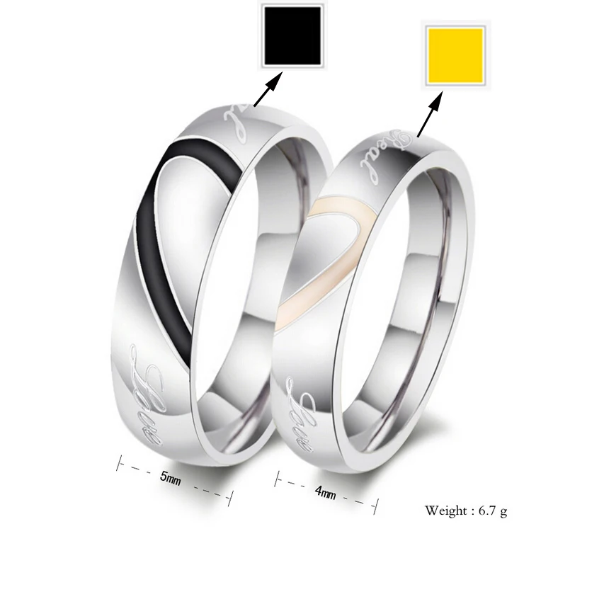 Móda láska srdce pár krúžok pre ženy, mužov, svadobné zásnubné prstene veľkoobchod nehrdzavejúcej ocele, šperky