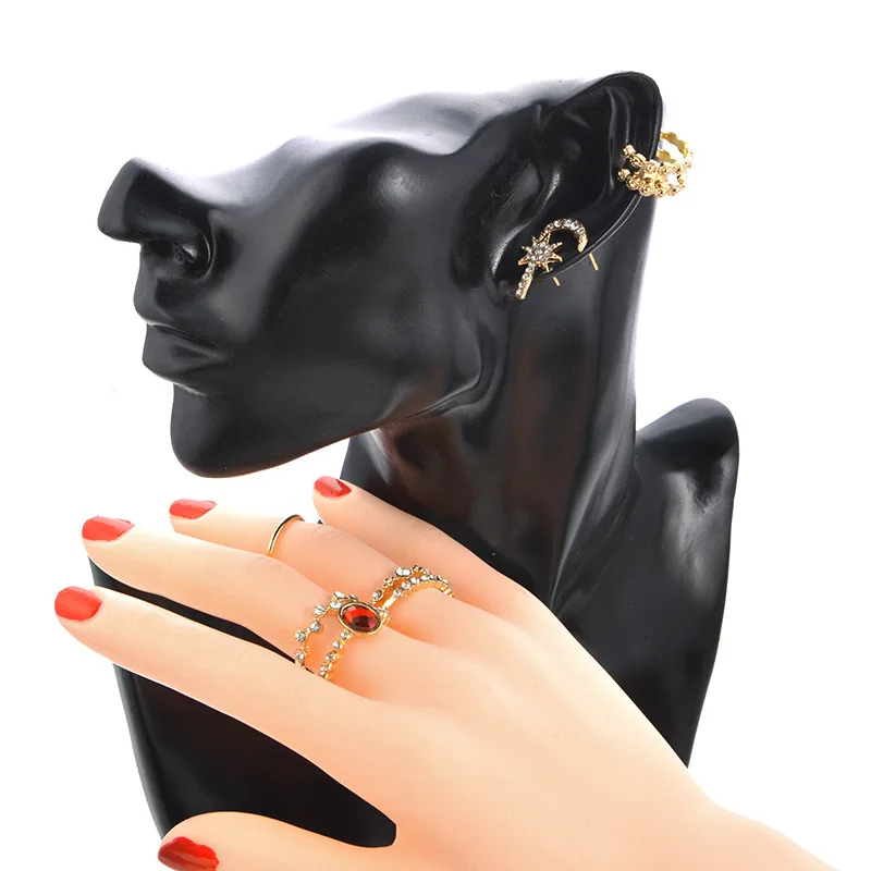 Módne šperky príslušenstvo zlatá farba moon star náušnice crystal prsteň pekný darček pre ženy, dievča, veľkoobchod s-102