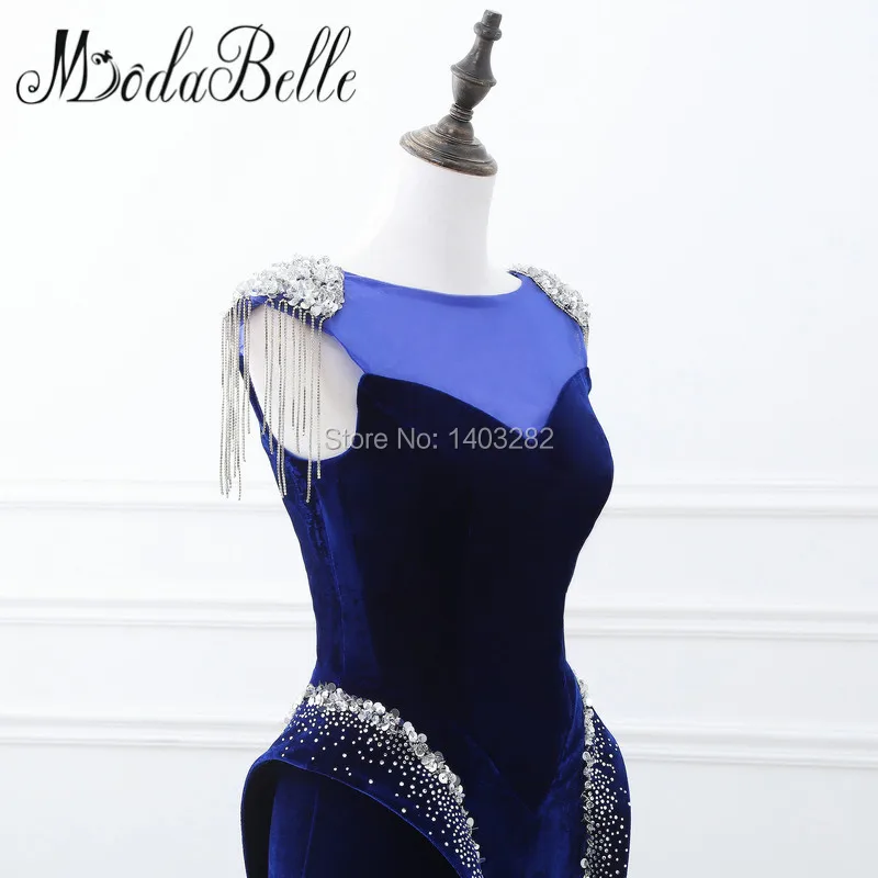 Na Sklade Royal Blue Velvet Dlho Party Šaty Večerné Šaty Strapec Drahokamu Korálkové Morská Víla Formálne Šaty Abendhttpder 2017