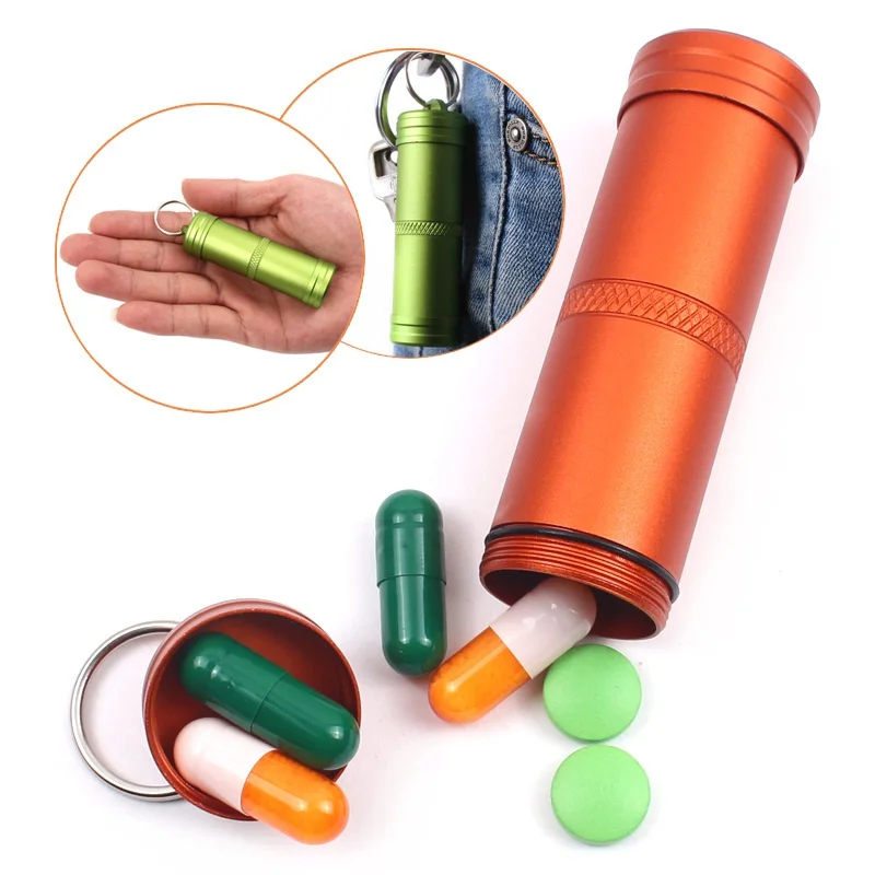 Nepremokavé Tabletky Camping Prežitie Box Nádoba Hliníkový Medicíny Fľaša Keychain Vonkajšie Núdzové Prevodovky EDC Cestovné Súpravy Nástroj